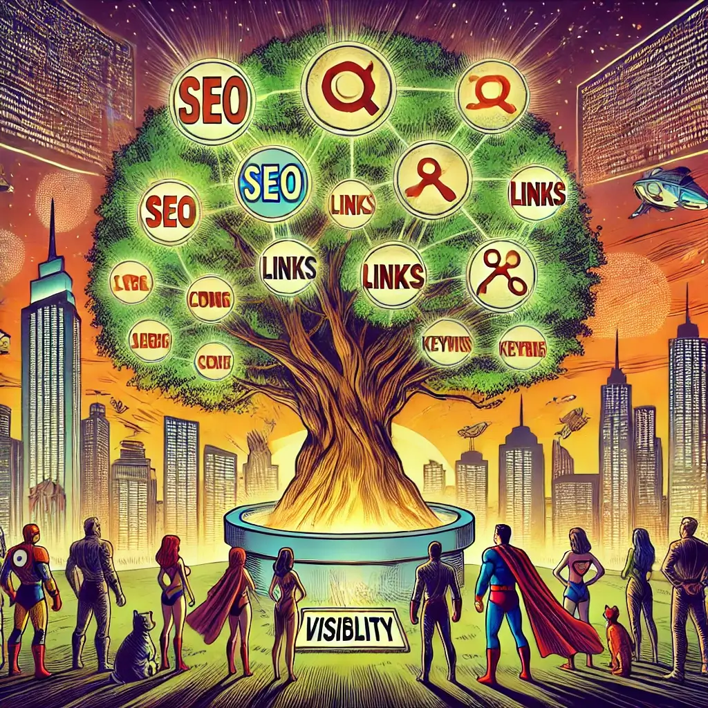Vintage comic style digital tree in code city