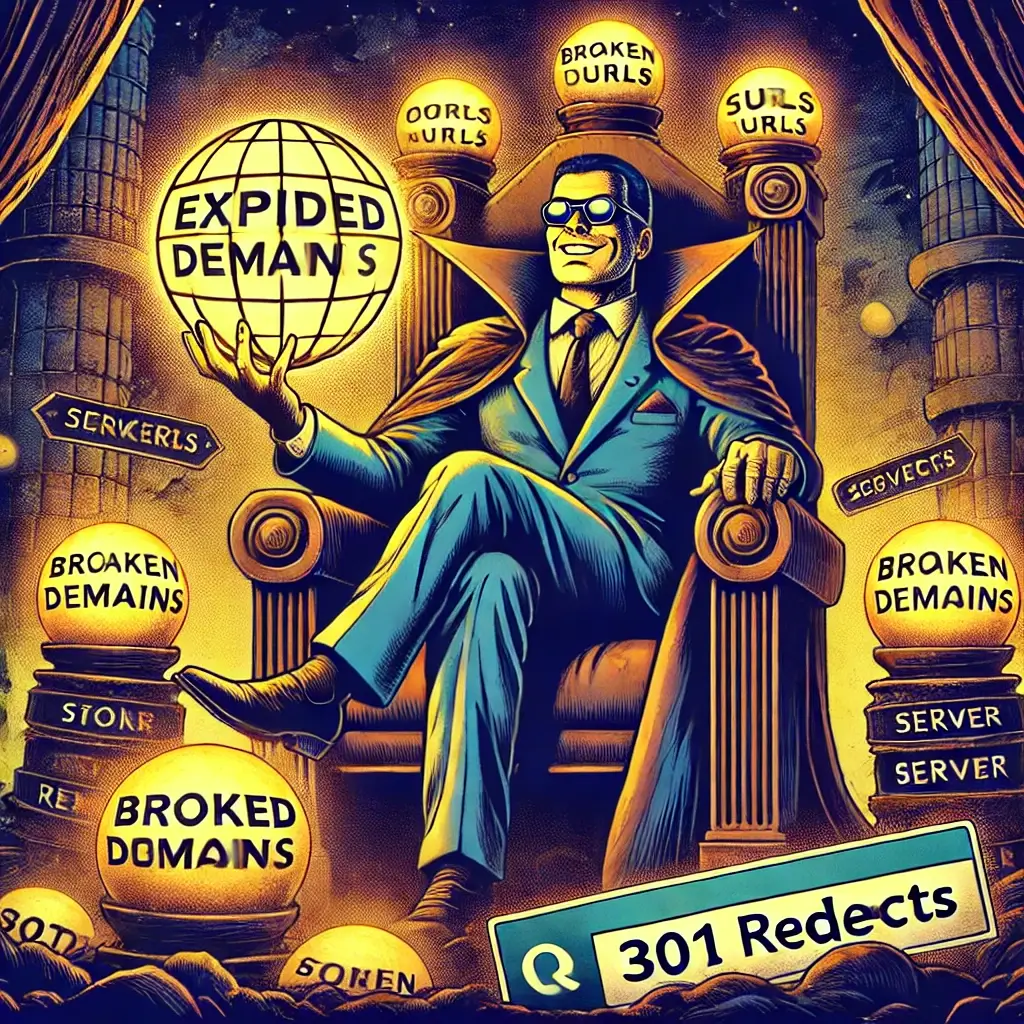 Vintage comic style villain hoarding expired domain orbs