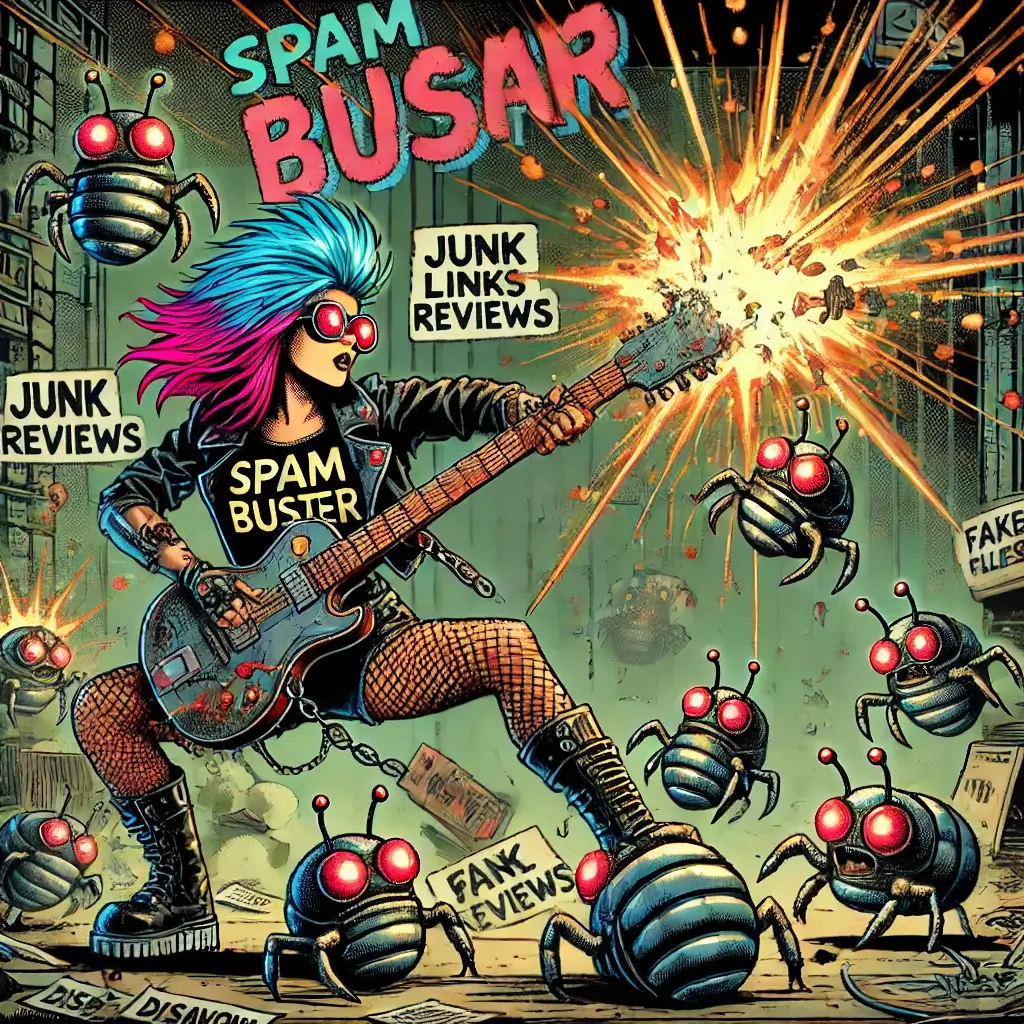 Vintage comic style punk rock superheroine Spam Buster