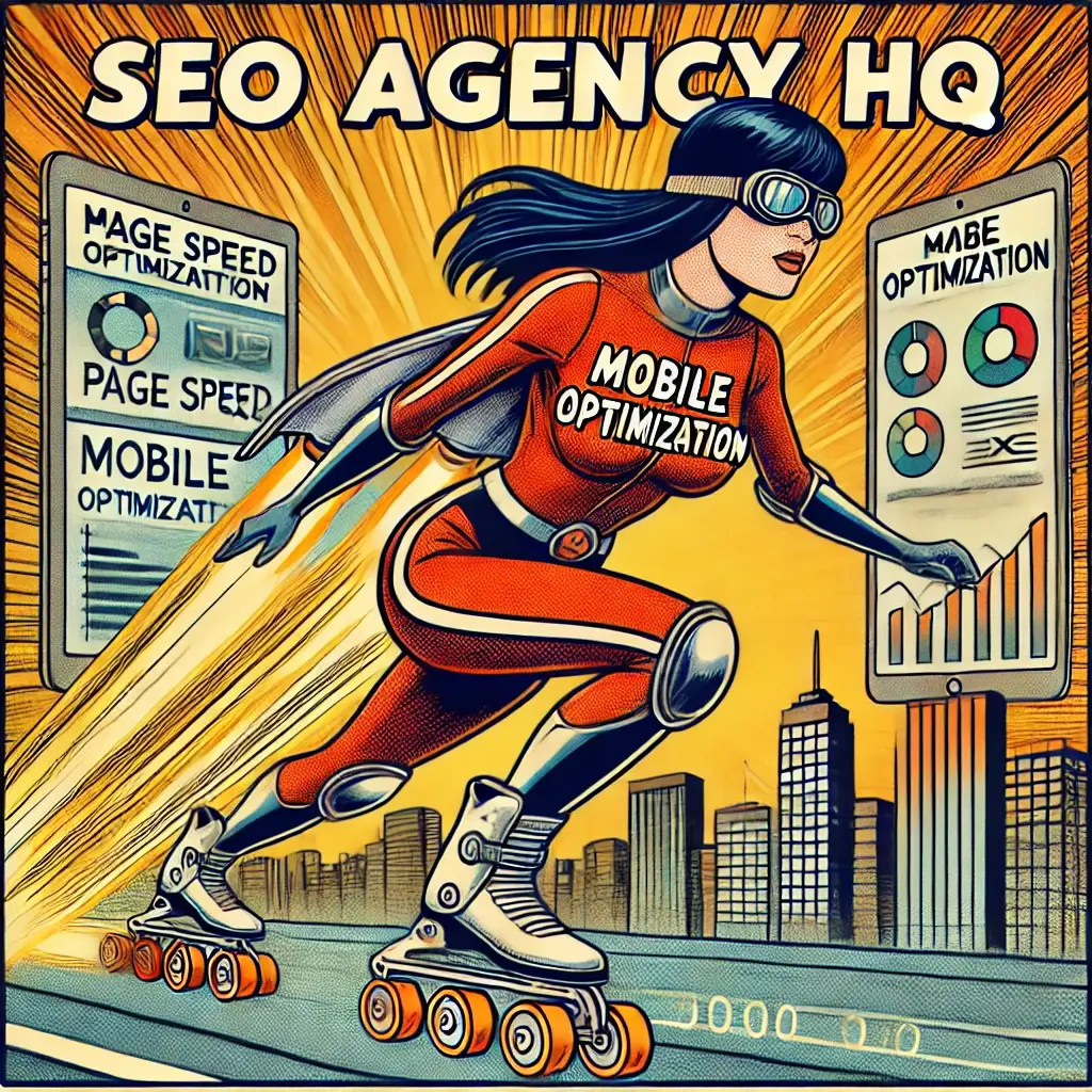 Vintage comic style female superhero on jet-powered skates