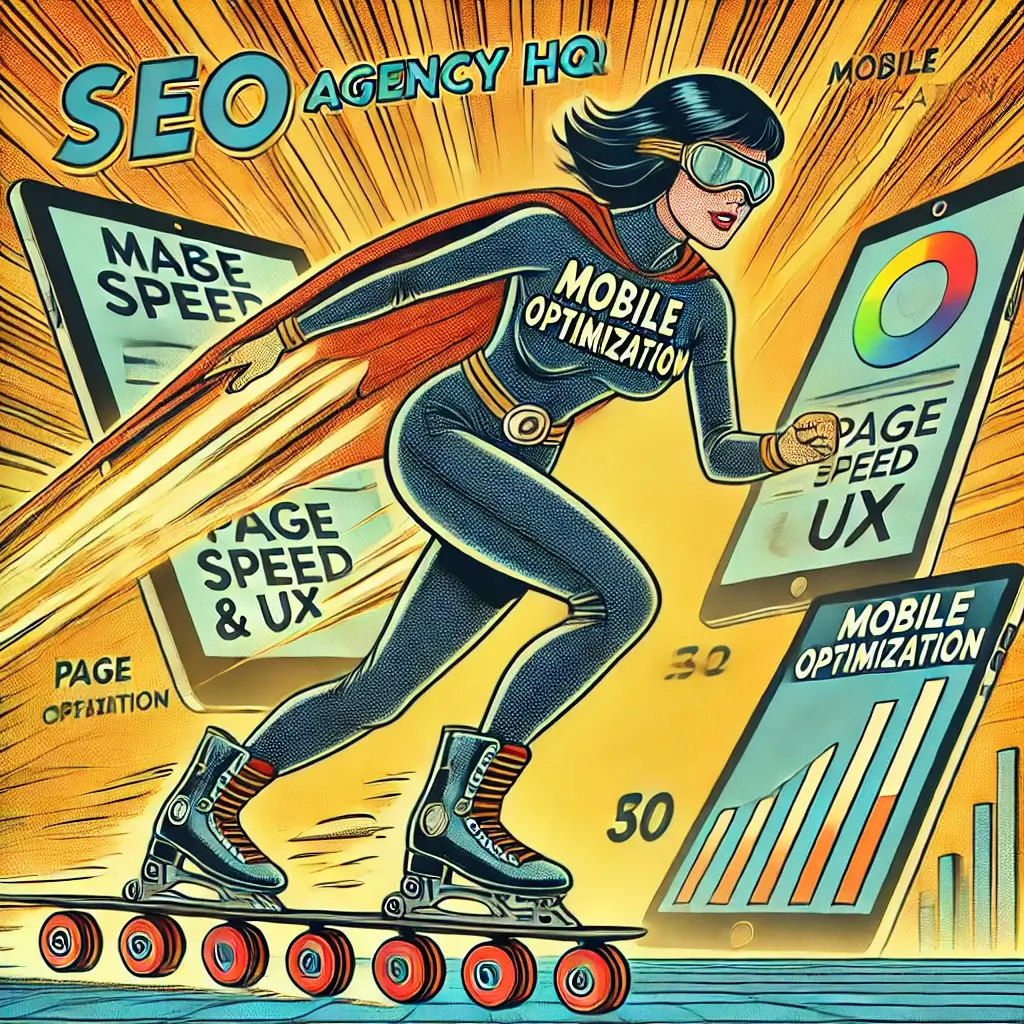 Vintage comic style female superhero with jet skates on digital highway